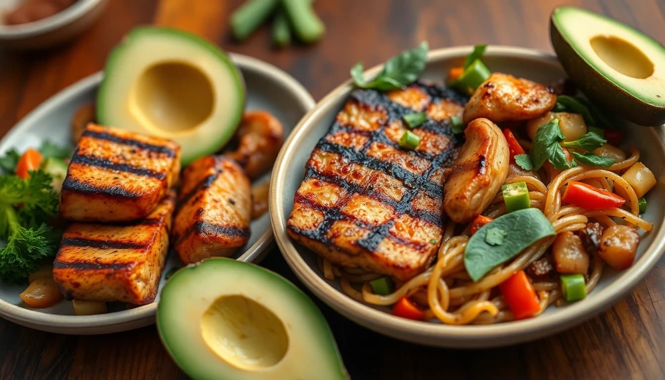 Low-carb Asian dishes with grilled meats, vegetables, and no rice at a Vancouver restaurant