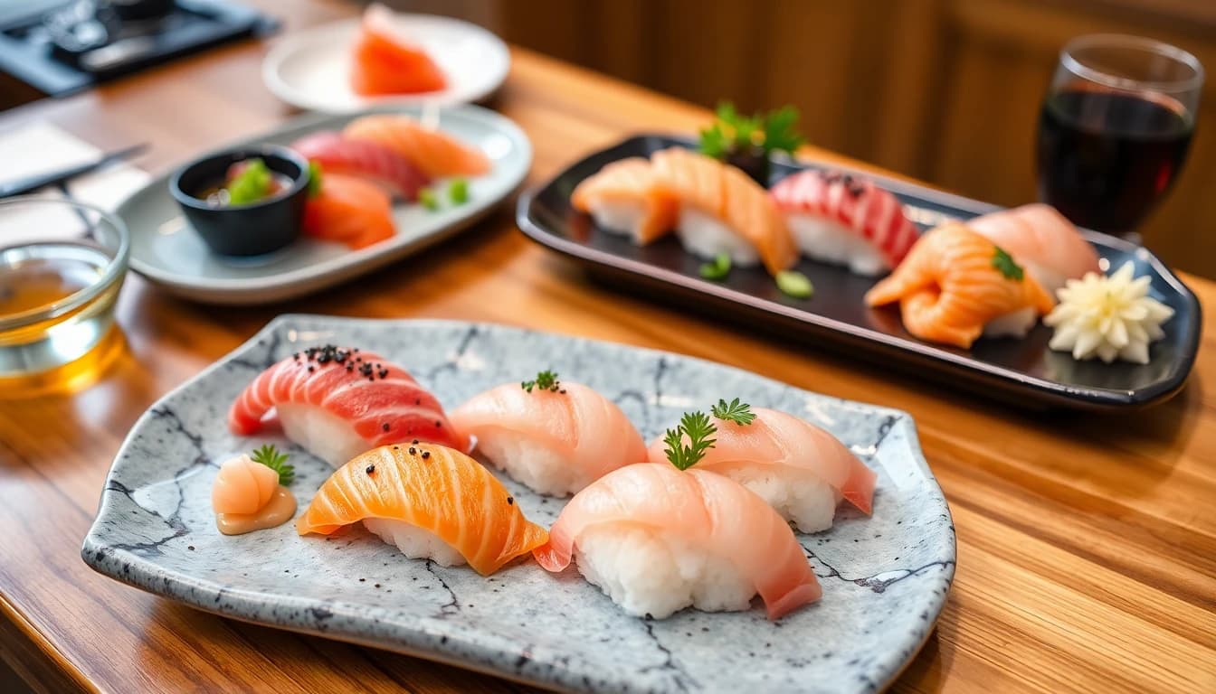 All-you-can-eat sushi spread with assorted nigiri, maki rolls, and sashimi platters in Vancouver