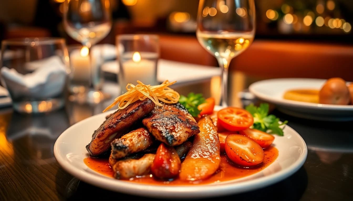 Intimate Vancouver restaurant setting with soft lighting and elegant date night plating