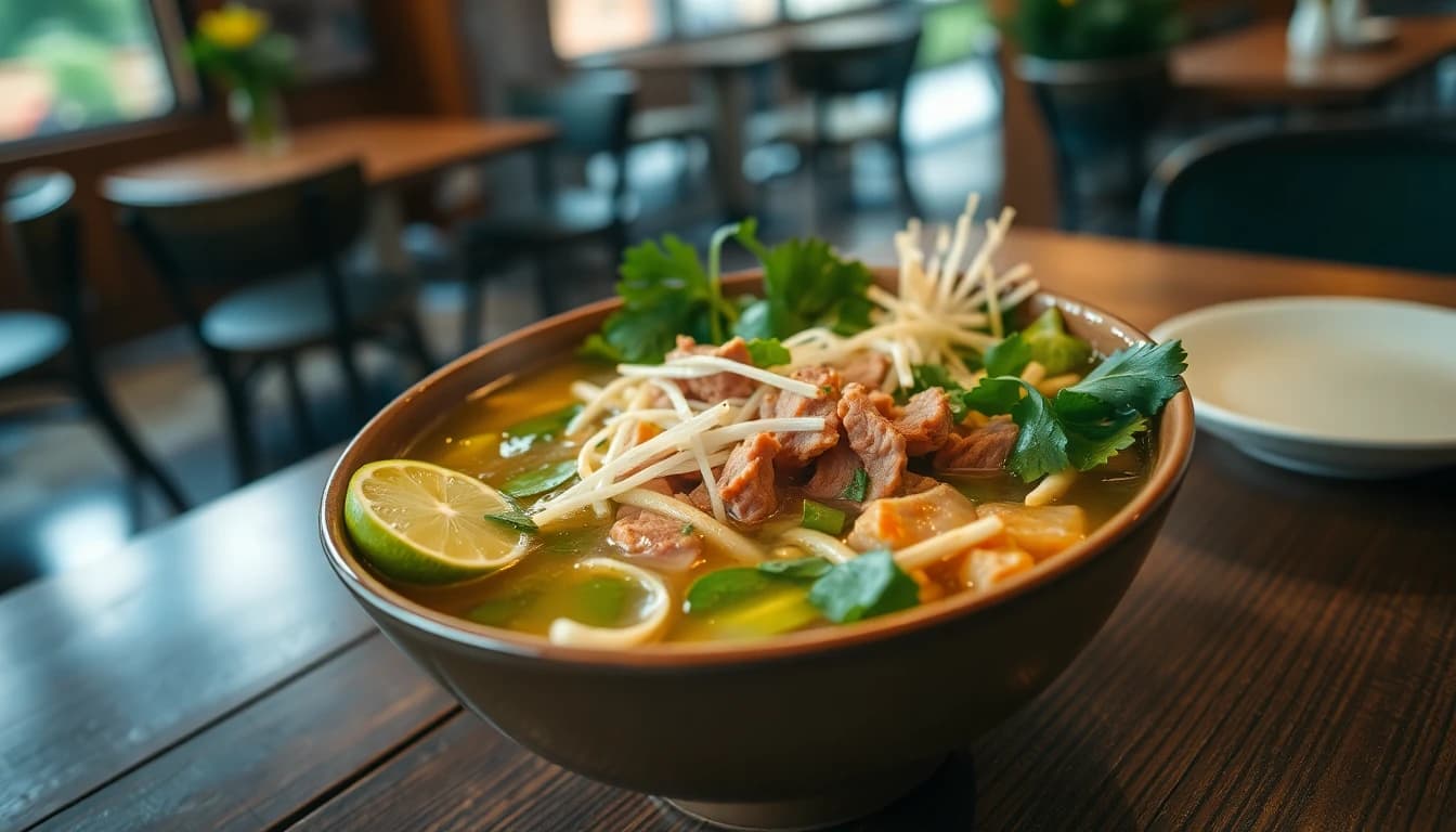 Vietnamese dishes including pho, banh mi, and spring rolls at a Vancouver restaurant