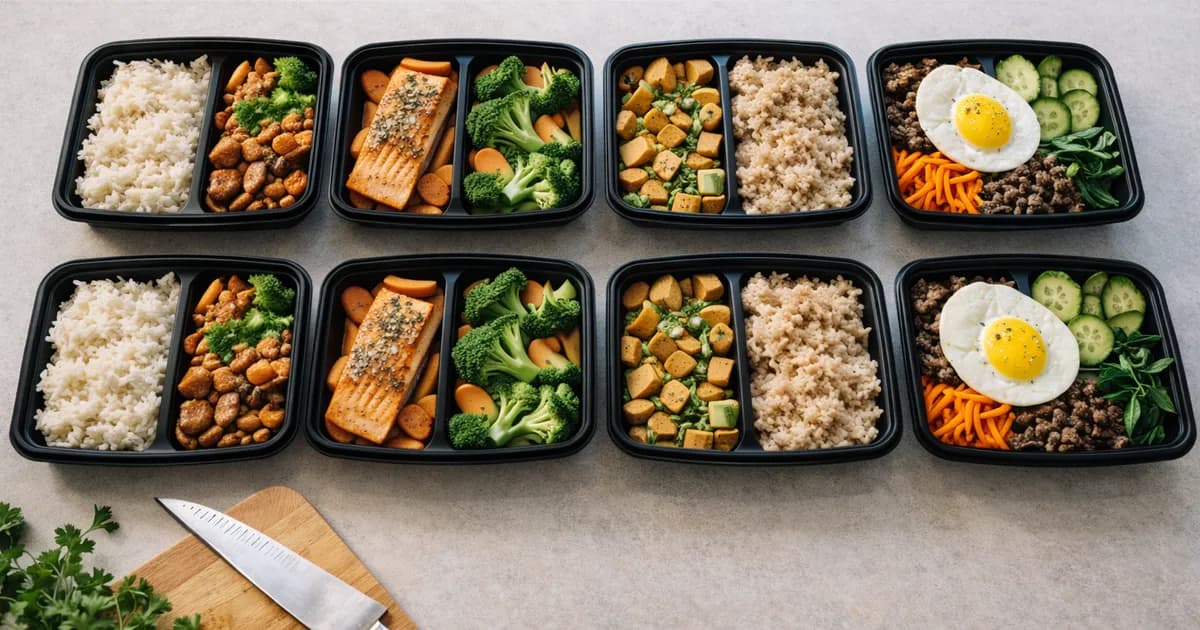 Organized meal prep containers with pre-portioned ingredients ready for weekly cooking in Vancouver