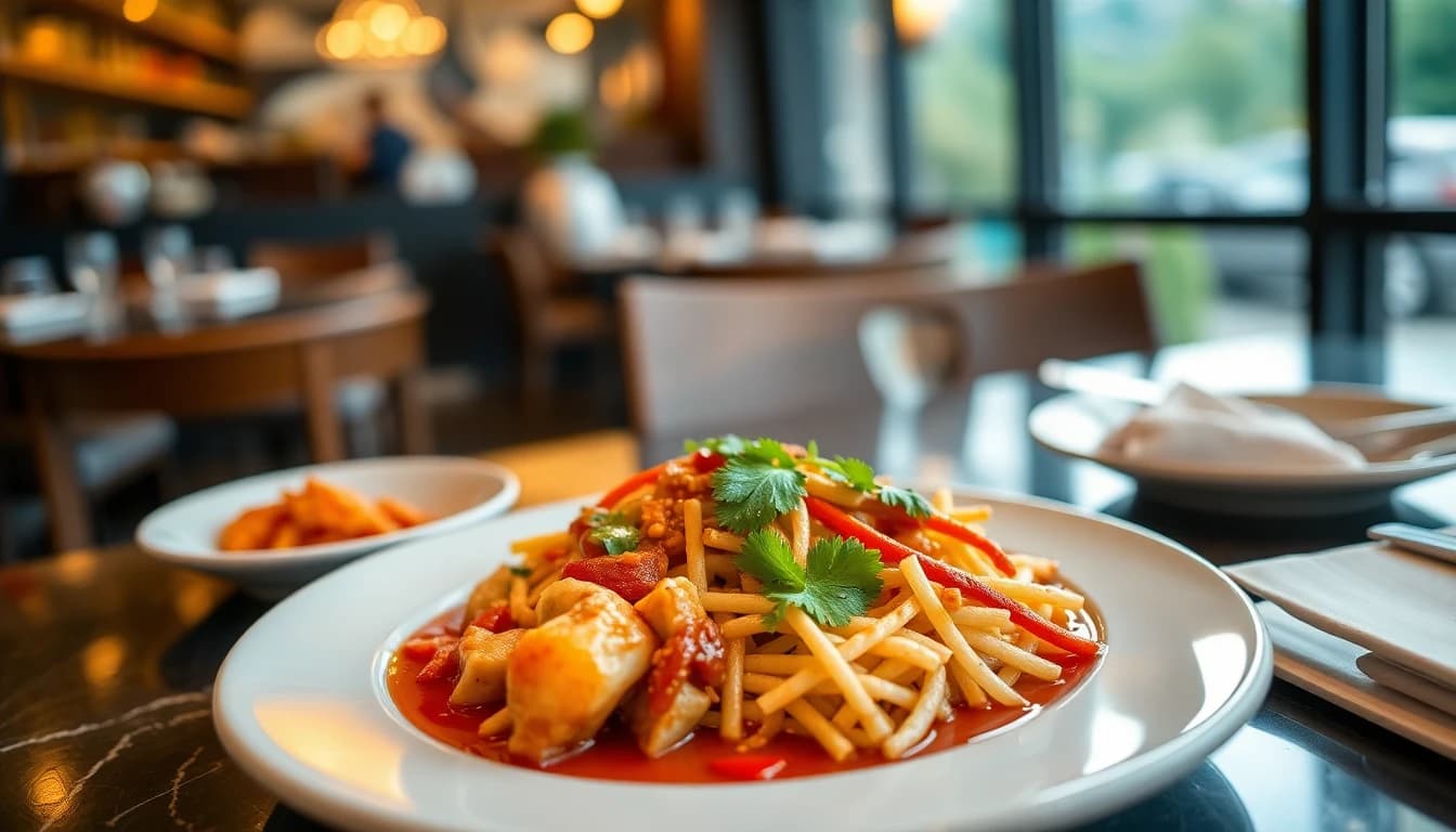 Korean restaurant strip in Coquitlam with bibimbap, Korean BBQ, and fried chicken on display