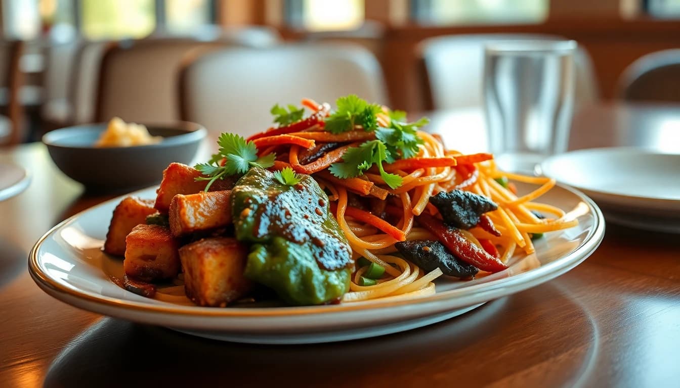 Large group dinner at a round table with shared dishes and lazy susan in Vancouver