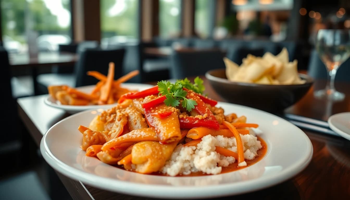 Halal-certified restaurant meal with grilled meats, rice, and fresh salad in Vancouver